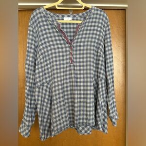 JJill Blue Plaid Peplum Blouse. XL.